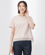 【WEB限定カラーあり・洗える】コットンスムース シアーデザイン カットソー