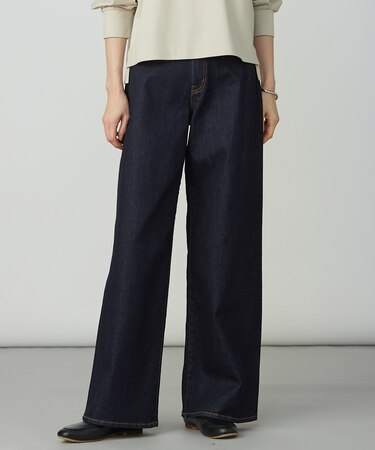 【洗える】BASIC STRETCH DENIM ワイド ストレート デニム