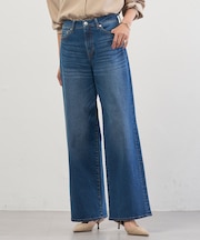 【洗える】BASIC STRETCH DENIM ワイド ストレート デニム