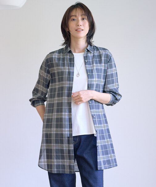 【WEB限定カラーあり・洗える】SOFT SHEER チェック ロング シャツ