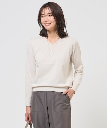 【着回し力抜群・オンオフ使える】HIGH GAUGE BASIC Vネック ニット