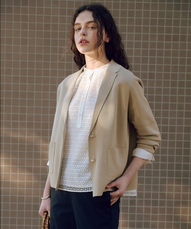 【昨年ご好評・オンオフ使える・冷房対策に】Cotton Acetate ニット ジャケット