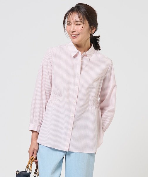 【WEB限定カラーあり】コンパクトエステネージュ シャーリング シャツ ブラウス