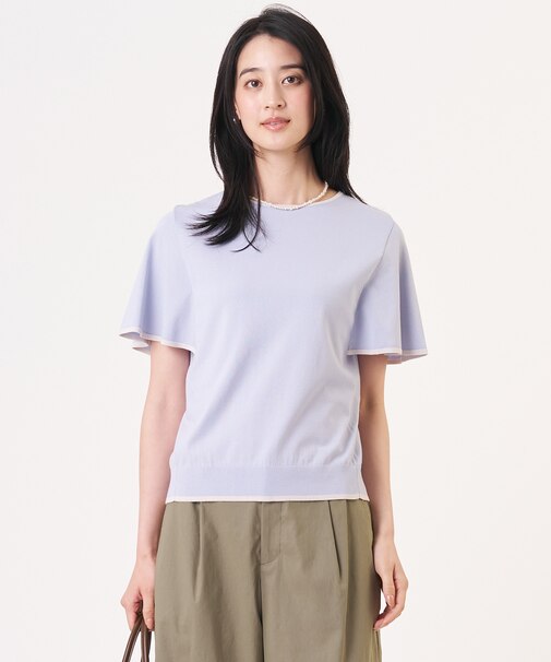 【シーンレスに活躍】COOL MINT COTTON POLYESTER フレアスリーブ ニット プルオーバー