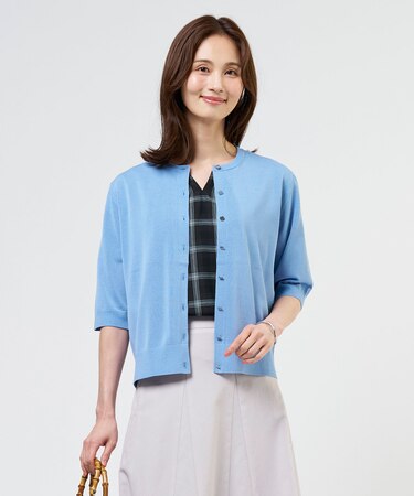 COTTON ACETATE DRY クルーネック カーディガン