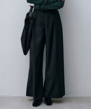 【洗える】 ウールヴィスコースストレッチ タックパンツ
