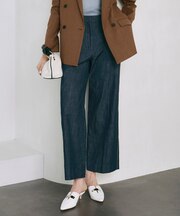 【洗える】 コットンリアクティブデニム ワイドストレートパンツ