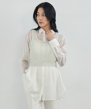 【洗える】 シャインポリエステルクロッシェ ニットベスト