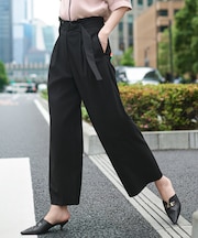 【接触冷感・UVカット・洗える】 T/Rドライリネン ワイドストレートパンツ