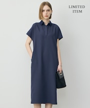 【WEB限定】FluidBackSatin ニット衿シャツワンピース