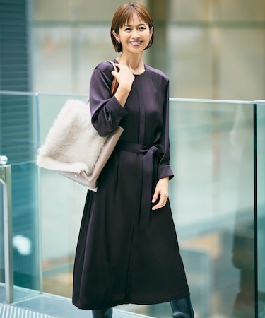 【WEB&一部店舗限定・新色追加・定番人気・着用動画あり】ハーバルフロープリント8分袖 ワンピース