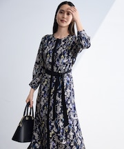 【WEB&一部店舗限定・新色追加・定番人気・着用動画あり】ハーバルフロープリント8分袖 ワンピース