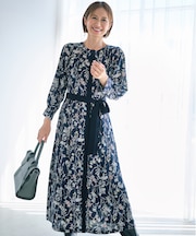 【WEB&一部店舗限定・新色追加・定番人気・着用動画あり】ハーバルフロープリント8分袖 ワンピース