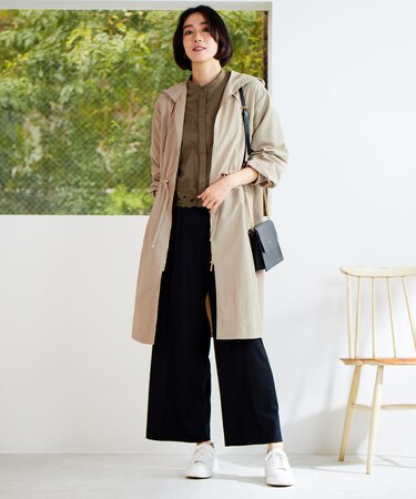 【撥水加工・UVケア・洗える】ライトグログランフーデッド コート