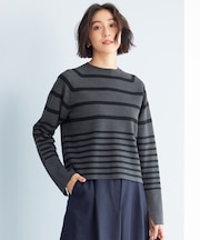 【スタイリストコラボ・洗える】ウールミラノボーダー ニット