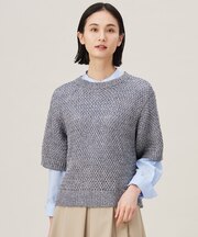 【洗える】カラーミックスメッシュリネン ニット