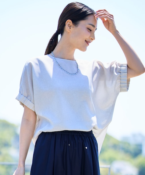 【人気素材・新色追加】ラスティックメッシュドルマンスリーブ Tブラウス