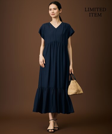 【WEB限定・大人気素材・新型追加】エアリーツイルティアード ワンピース