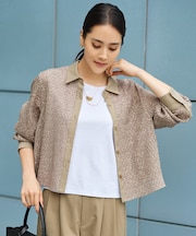 【SHIHOさん着用・一枚でも羽織でも・上品に着映える】シアーカットジャガードクロップド丈 シャツブラウス