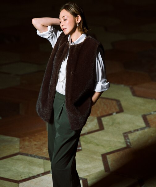 【SHIHOさん着用・大人カジュアル・ニットにも好相性】ストレッチチノクロス2タックワイド パンツ