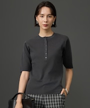 【SHIHOさん着用・トレンド感抜群】シアーシルクブレンドヘンリーネック ニット