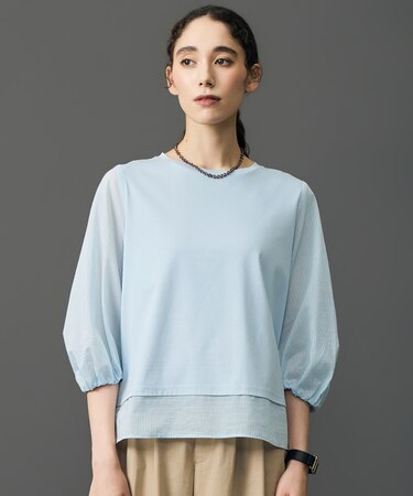 【レイヤード風】ウーブンライクジャージードッキング カットソー