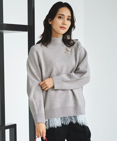 【カタログ掲載】ウールカシミヤブレンドスパンコールハイネック ニット