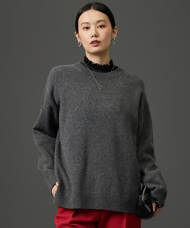 【カタログ掲載】ウールカシミヤブレンドスパンコールクルーネック ニット