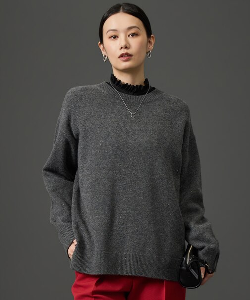 【カタログ掲載】ウールカシミヤブレンドスパンコールクルーネック ニット