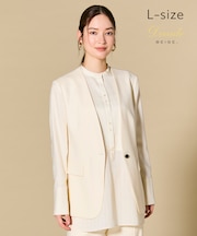 【Lsize・ロングセラー】CAROLE / リネンライクノーカラーハーフ丈ジャケット