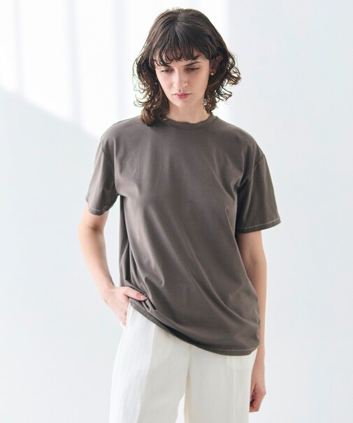 【洗える】VERONICA / カラーステッチ半袖クルーネックTシャツ