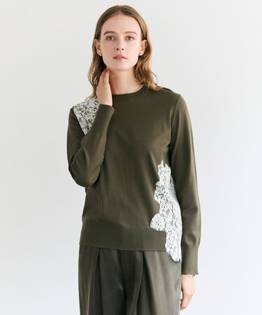 WILLOW / アシンメトリーレースクルーネックニット