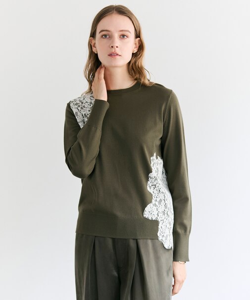 WILLOW / アシンメトリーレースクルーネックニット