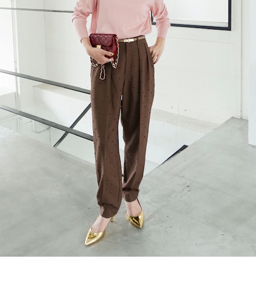 【CLASSY.お仕事名品大賞 『美脚パンツ賞』受賞!】ウォッシャブルドットツッキリテーパードパンツ