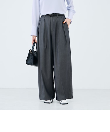《セットアップ対応》ウォッシャブルバイオツイルタックワイドパンツ