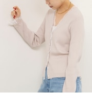 【ご好評につき新色登場】《手洗い可能》レース付きリブVネックカーディガン