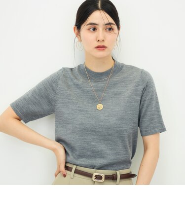 《抗ピリング/アンサンブル対応/手洗い可能》ウール100ハイネック5分袖プルオーバー