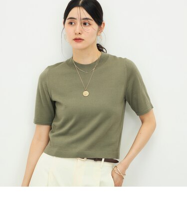 《抗ピリング/アンサンブル対応/手洗い可能》ウール100ハイネック5分袖プルオーバー