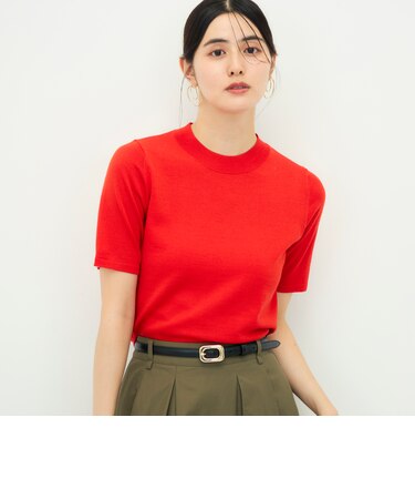 《抗ピリング/アンサンブル対応/手洗い可能》ウール100ハイネック5分袖プルオーバー