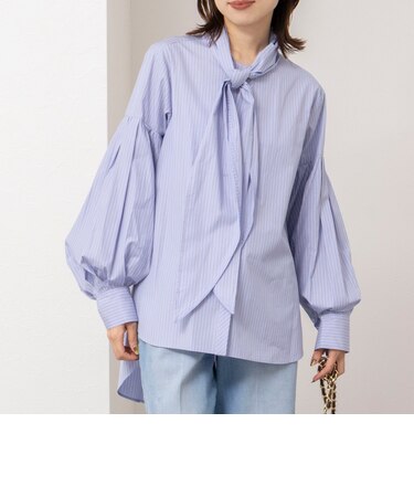【MARILYN MOON/マリリーンムーン】stripe embroidery tie blouse
