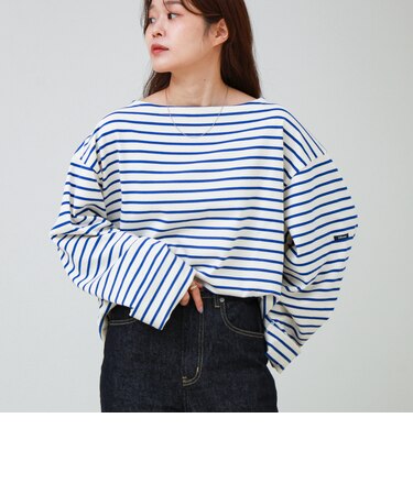 【ユニセックス】ワイドバスクシャツ ボートネック ボーダー オーバーサイズ