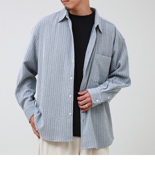 Stripe crepe ストライプ楊柳 ロングスリーブオーバーサイズシャツ　