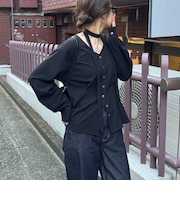 フロントタックボウタイ付きブラウス