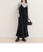 フラワーエンブロイダリーベロアキャミワンピース