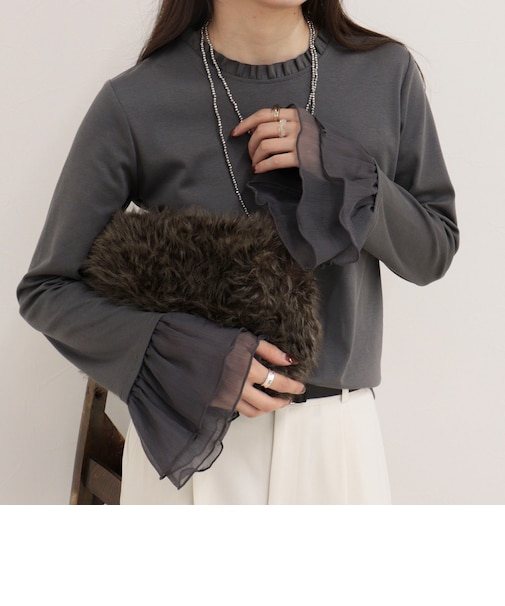フレアスリーブ衿フリルロンTシャツ