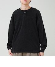 【ヴィンテージライク】硫化染めワッフル ヘンリーネックロングスリーブTシャツ