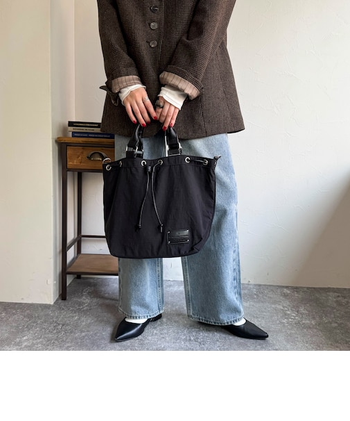 合皮ハンドルドロスト巾着トートバッグ