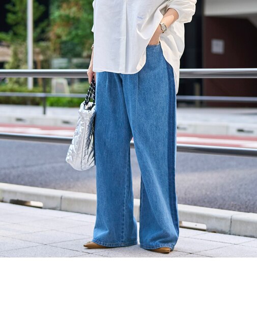 サイドライン タックワイドデニムパンツ