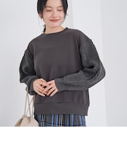 ケーブルニットドッキング切替裏毛スウェット2