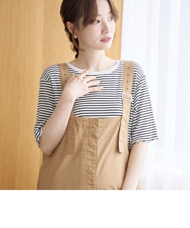 メロークルーネック リブ半袖ゆるTシャツ